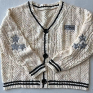 Taylor Swift Cardigan Folklore inspired knit with embroidered stars and cable pattern